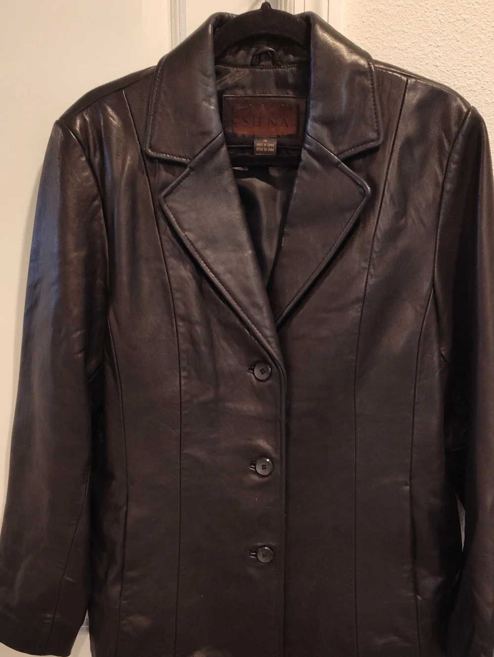 Women's Black Leather Button-Front Jacket Size 14